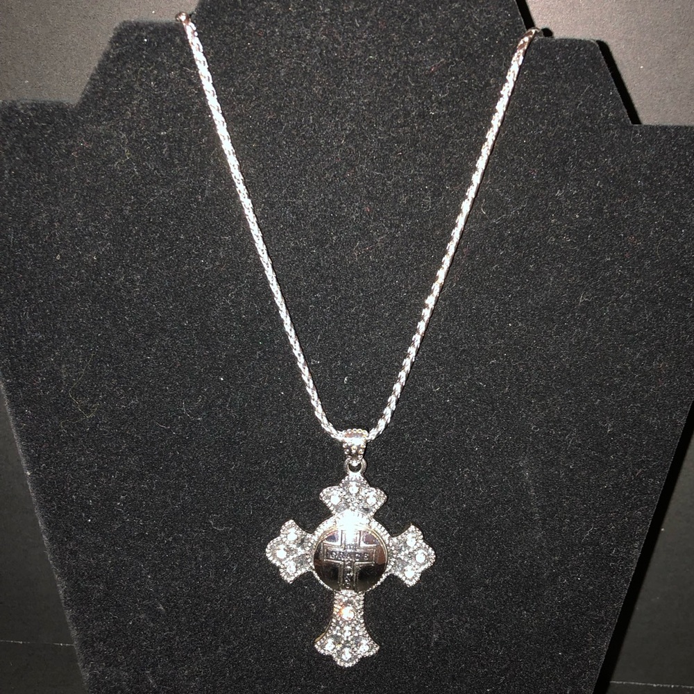 “Amazing Grace” Oversized Ornate Cross Pendant Necklace, 30” Chain